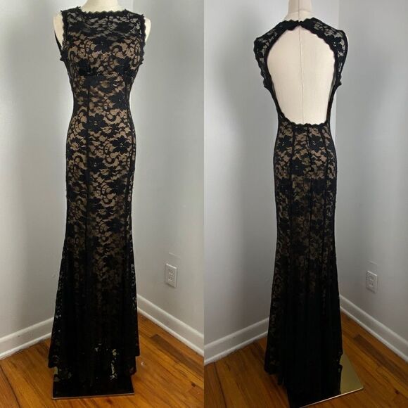 Vintage Deb Y2K Black Lace Maxi Dress Bodycon Grunge Whimsigoth Wedding Size 5/6 - Picture 1 of 15